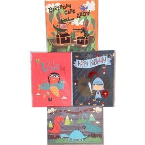 NEW Lot 4 Assorted Boys Birthday Cards: Pirate, Pilot, Knight, Dinosaur Themes